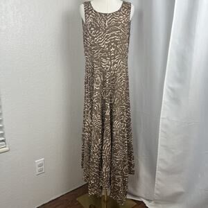 Sundance Dress Womens 12 Brown Animal Print Midi Handkerchief Hem Boho‎ Safari